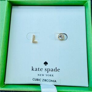 kate spade Gold Pavé Initial 'L' & Gold CZ Bezel Stud Earrings